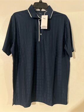 Puma Men's Navy Polo Shirt with Contrast Trim Sz M
